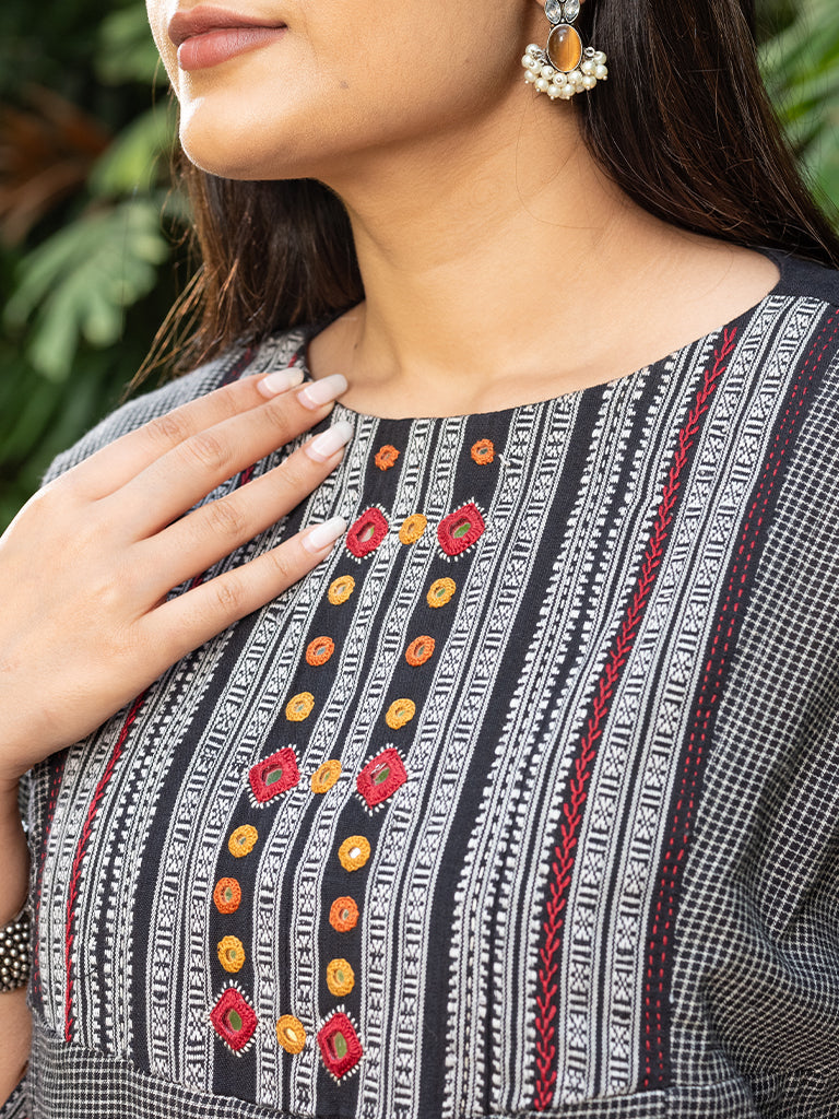 Karnataka Weave Box Pleated Top With Hand Work