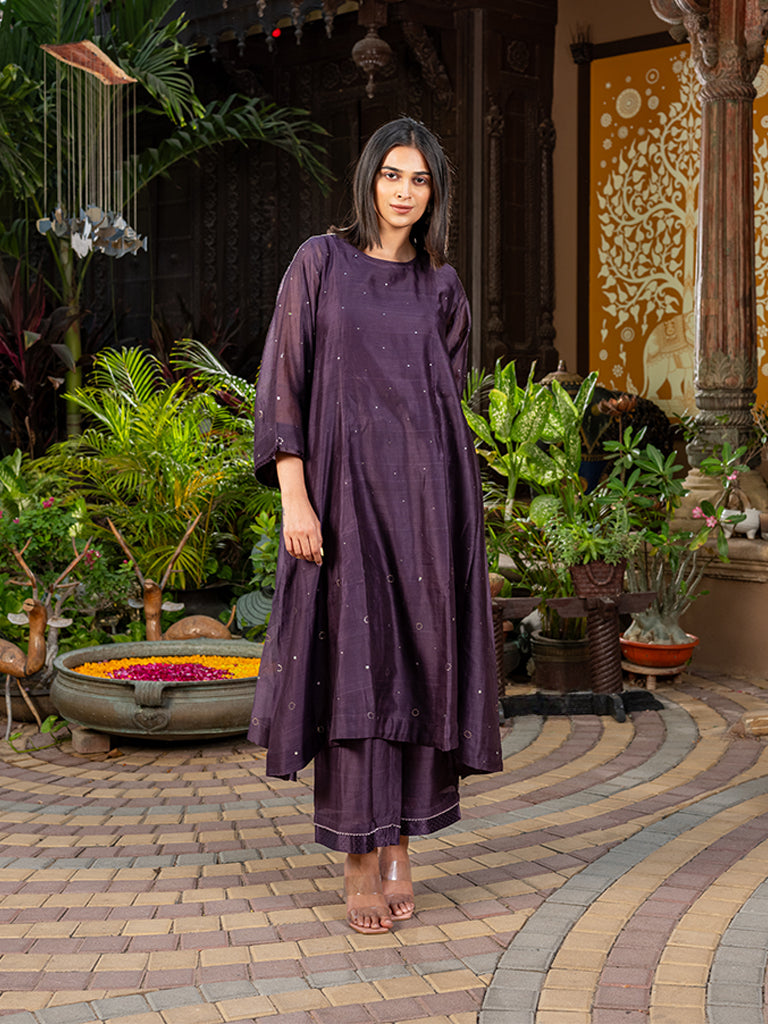 Chanderi Kurta Set With Badla Work