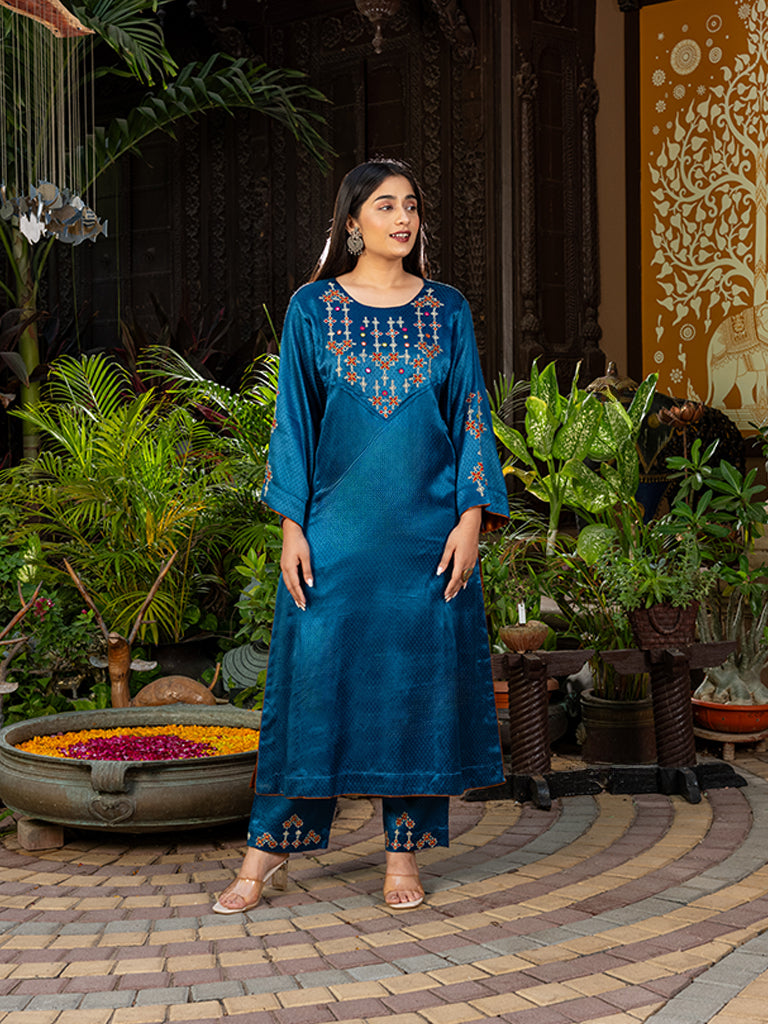 Mashru Kurta Set with Aari and Mirror Work