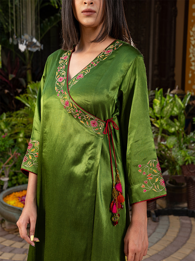 Angrakha Kurta Set with Aari Work