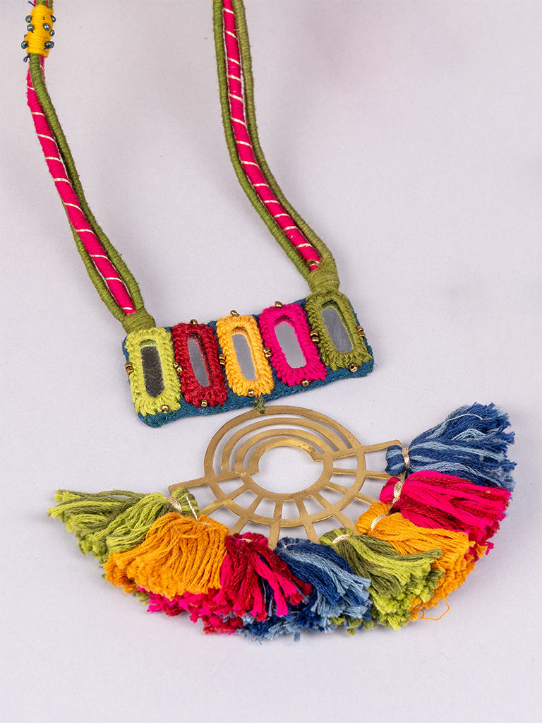 Brass With Mirror Multi Thread Necklace set
