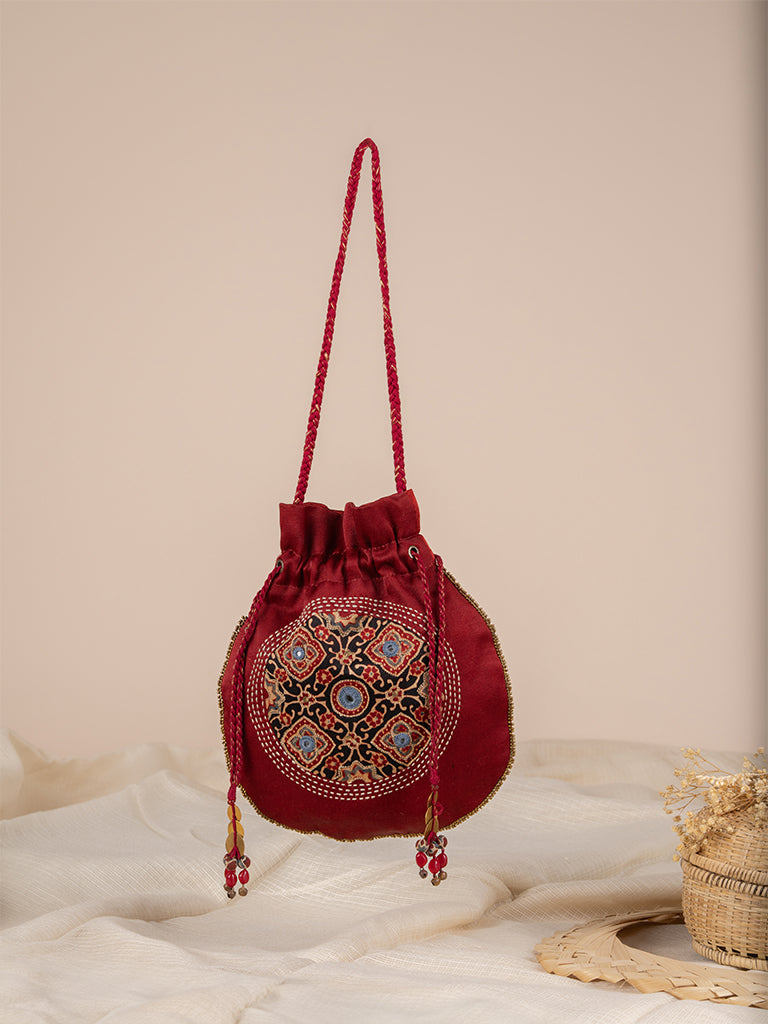 Round Ajarkh & Hand Work Potli