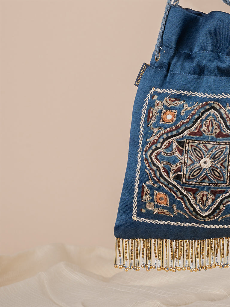 Rectangular Ajrakh & Hand Work Potli