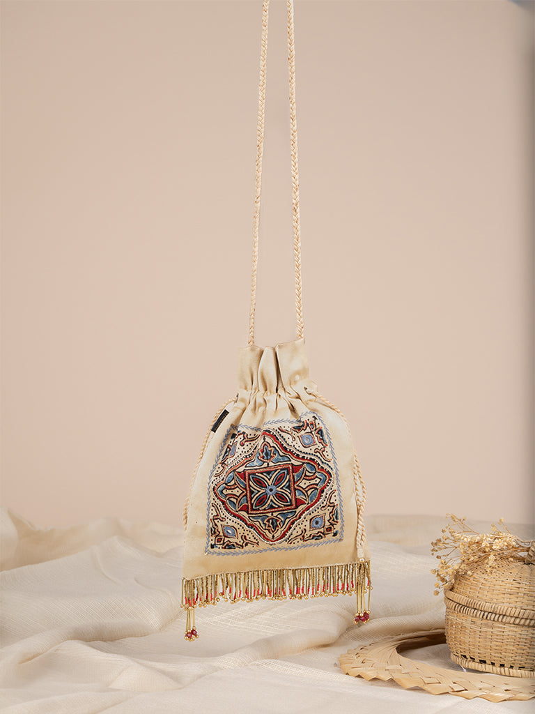 Rectangular Ajrakh & Hand Work Potli