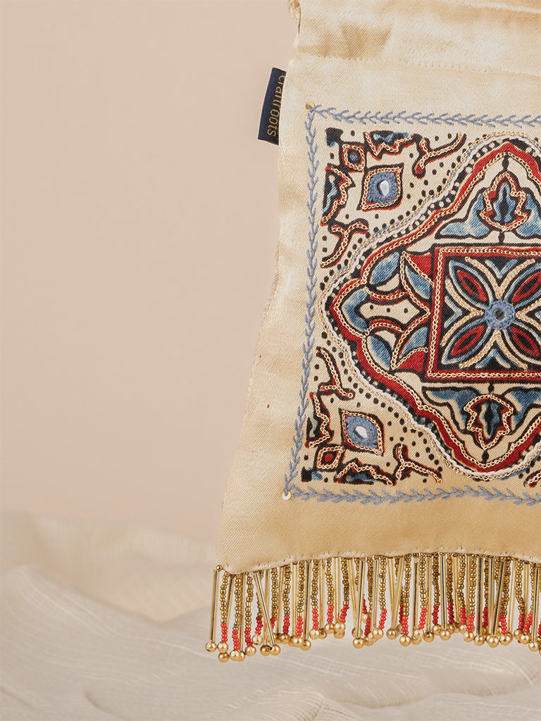 Rectangular Ajrakh & Hand Work Potli