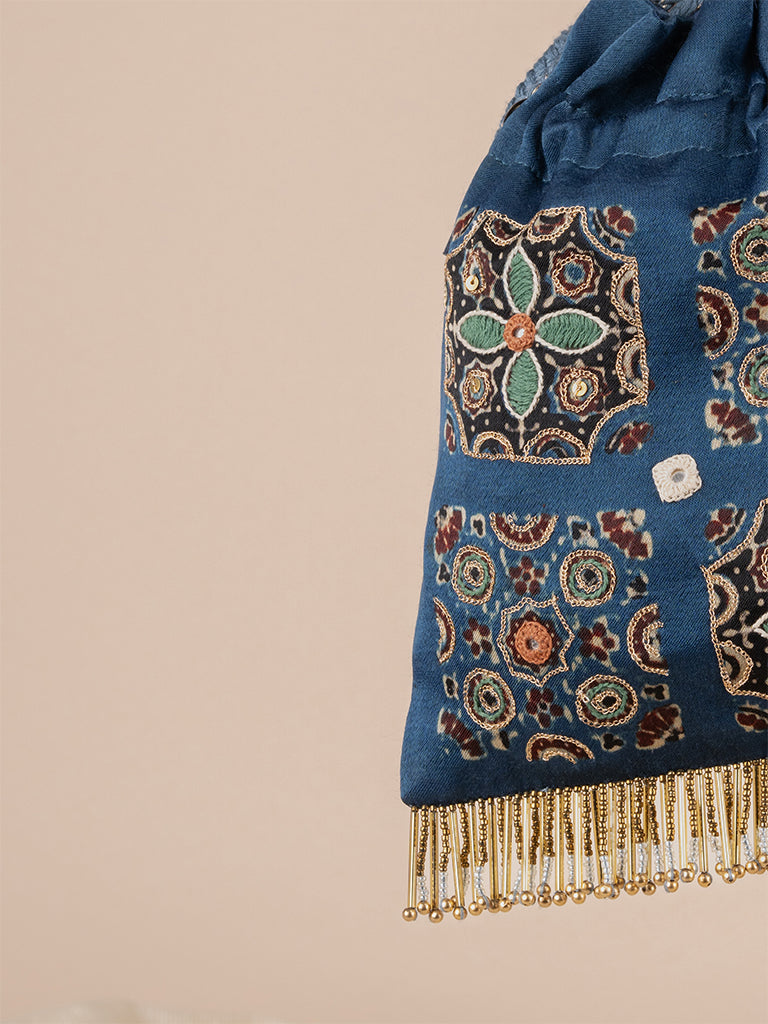 Rectangular With 4 Square Ajrakh & Hand Work Potli