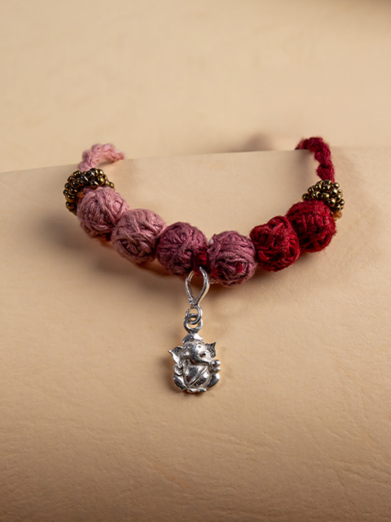 Silver Charm Pink Thread Ball Tassel Lumba