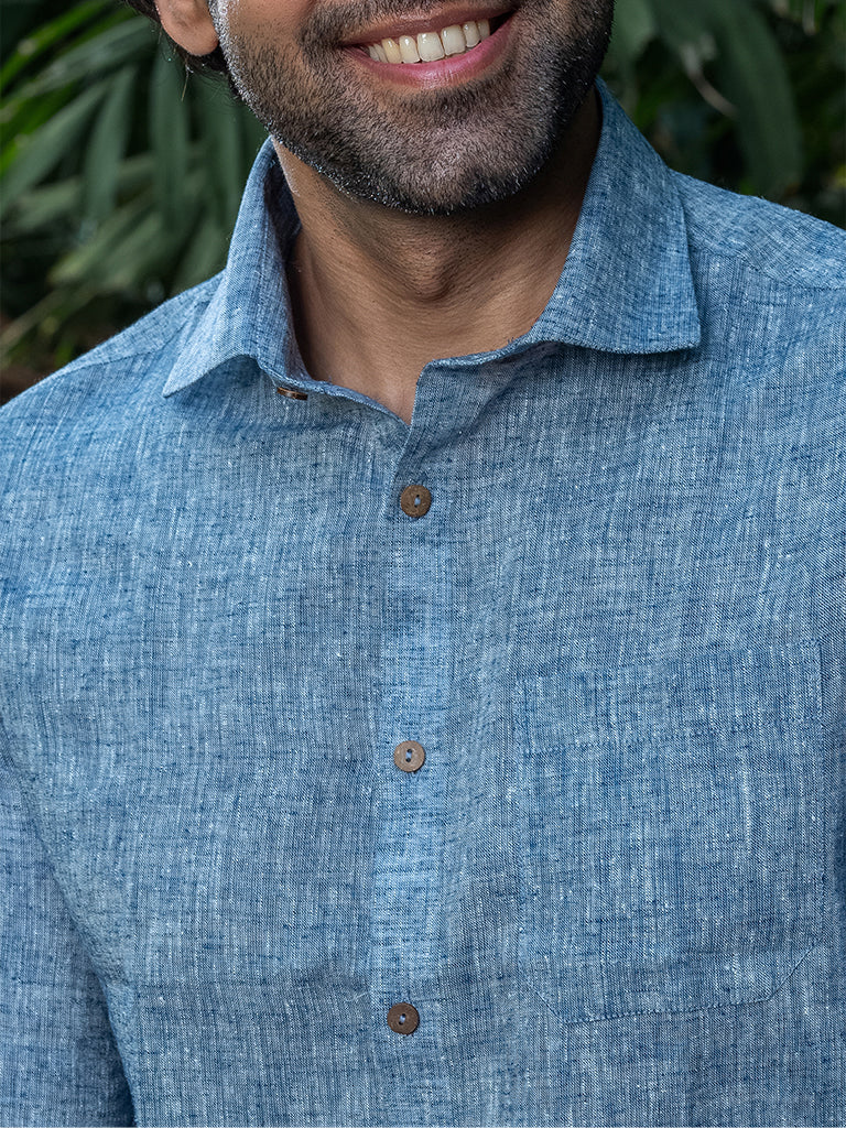 Handwoven Blue Linen Shirt