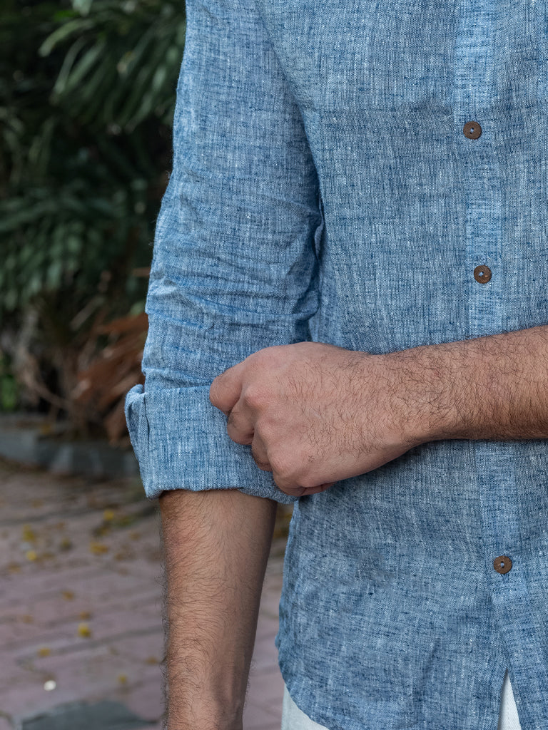 Handwoven Blue Linen Shirt