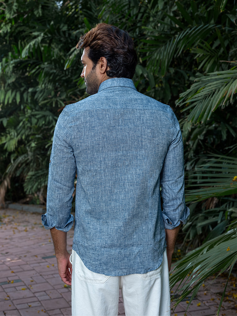 Handwoven Blue Linen Shirt