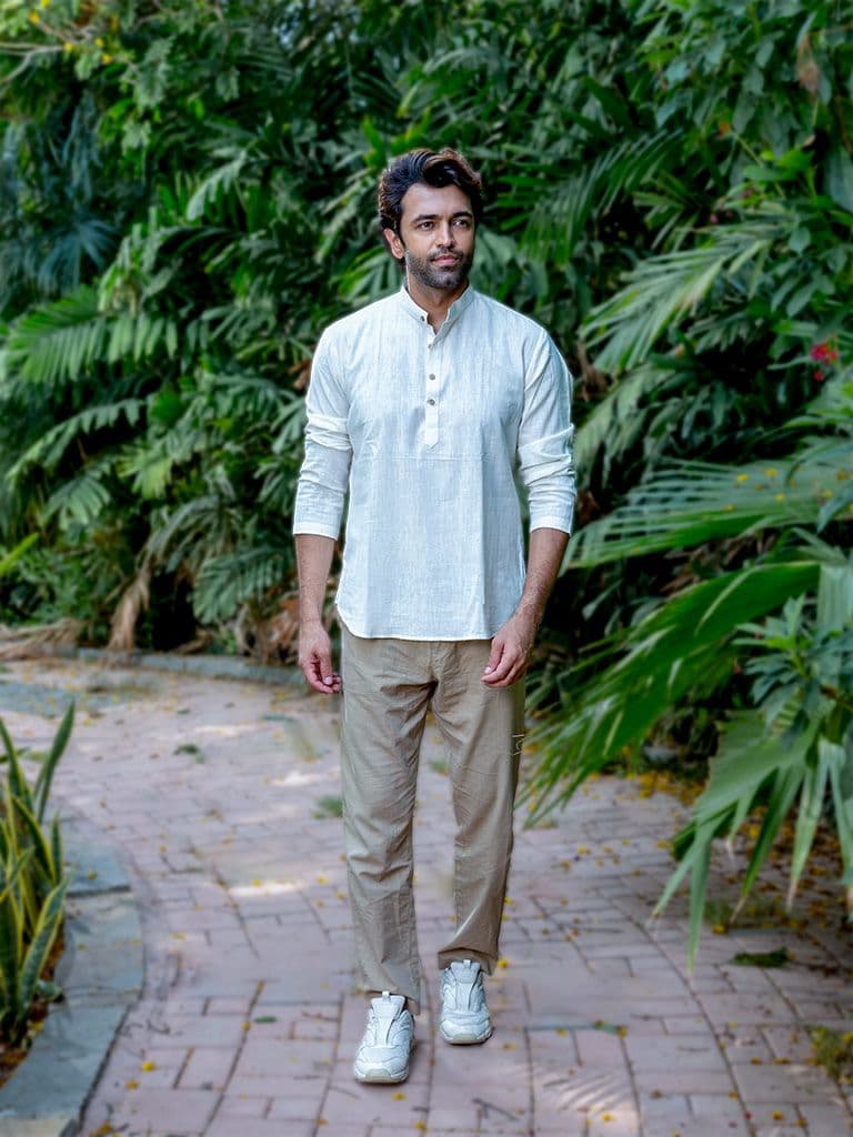 Handwoven Off-White Khadi Short Kurta 