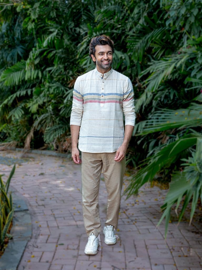 Multi-colour Handwoven Short Kurta