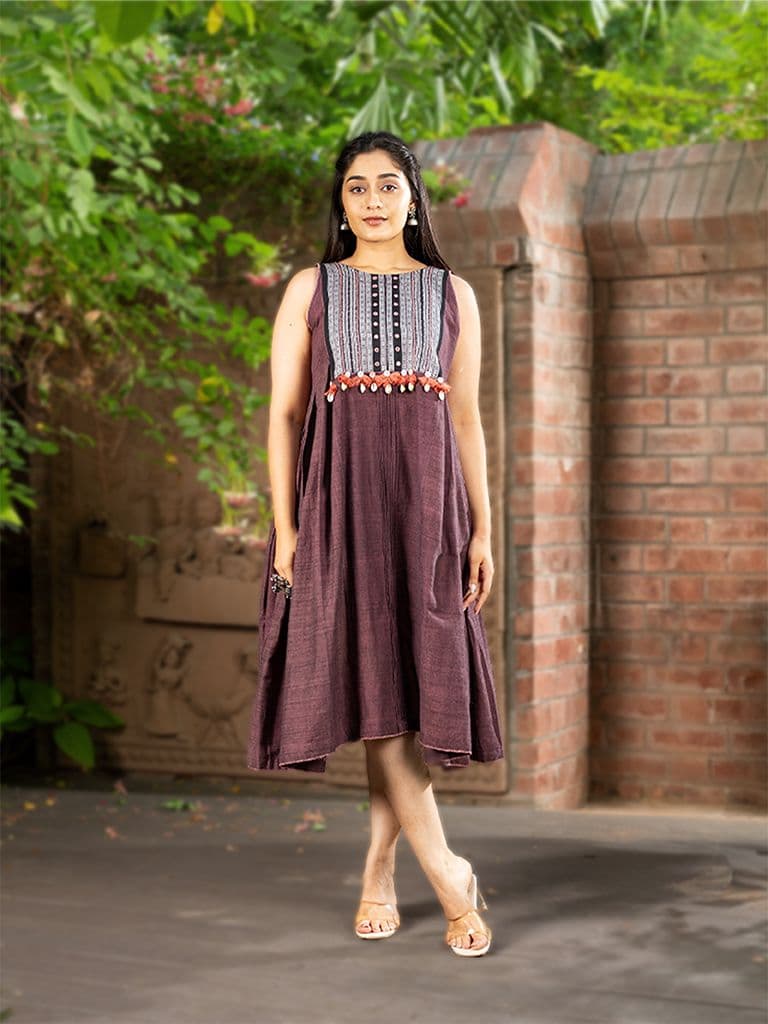 Dress With Karnataka Weave And Hand Embroidery