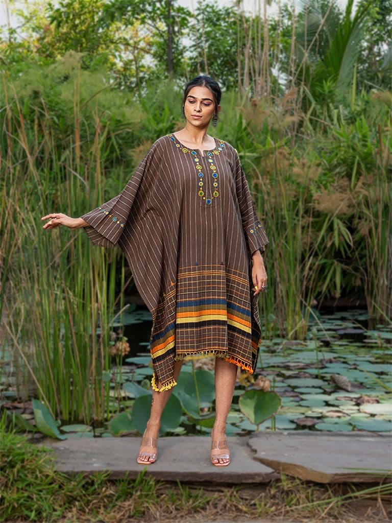 Brown Bhujodi Kaftan with Handwork