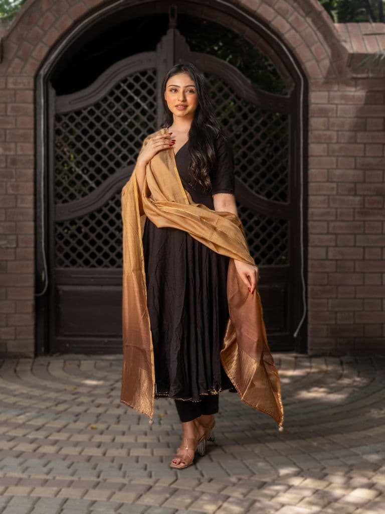 Cream-Brown Tie-Dye Chanderi Silk Dupatta