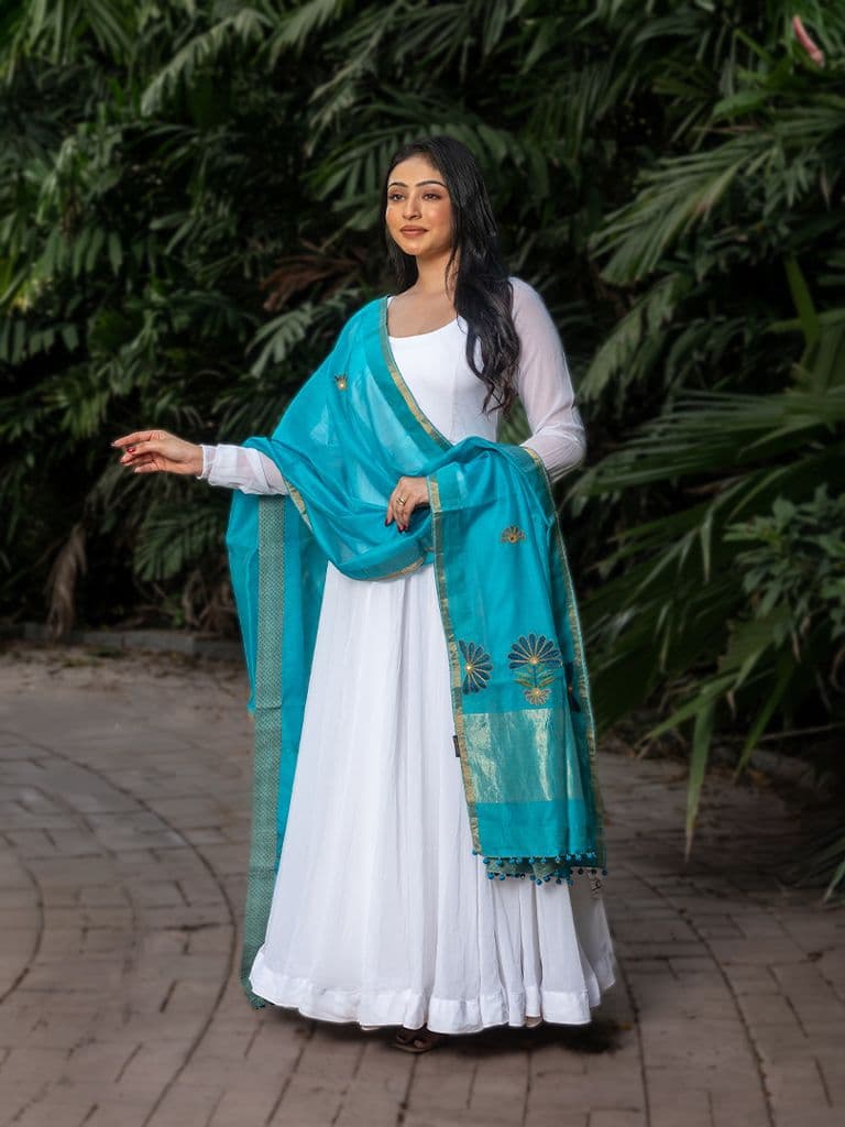 Chanderi Hand-Embroidered Dupatta With Handwork 