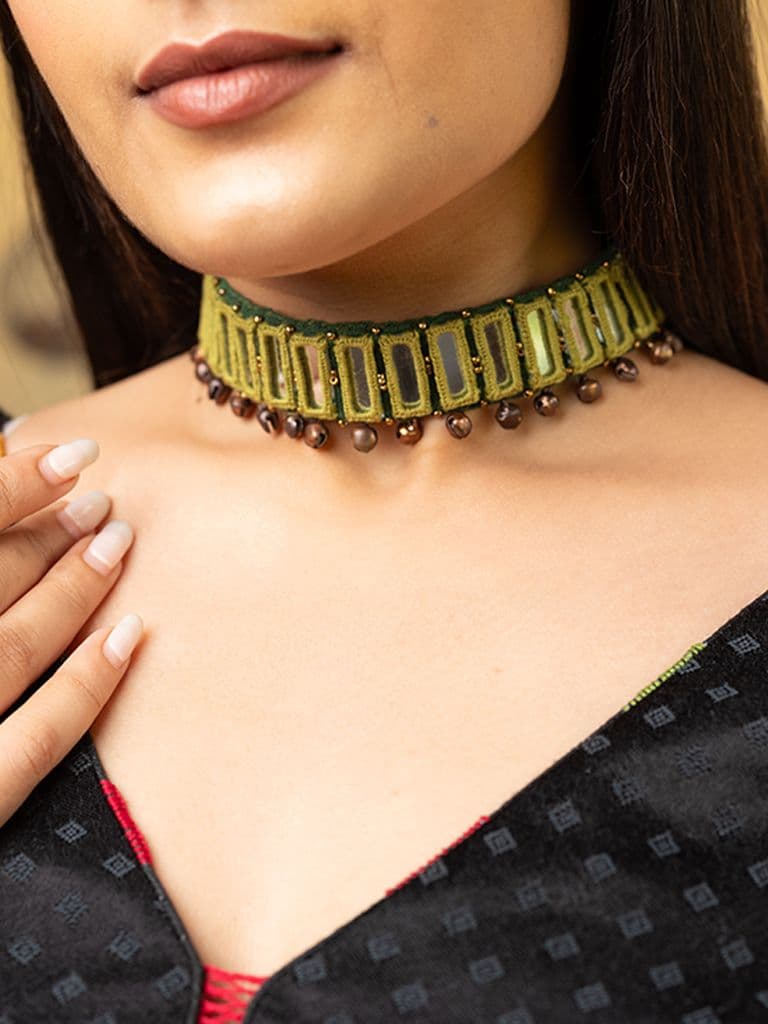 Light Green Rectangular Mirror Choker