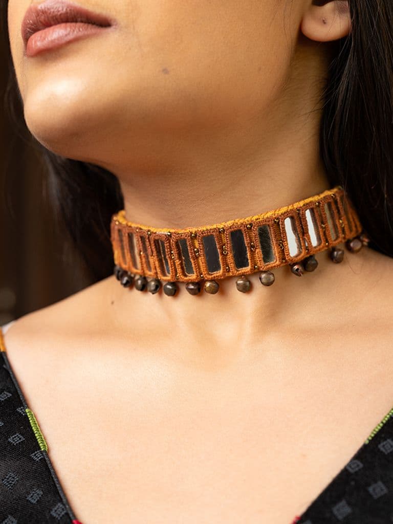 Mustard Shaded Rectangular Mirror Choker