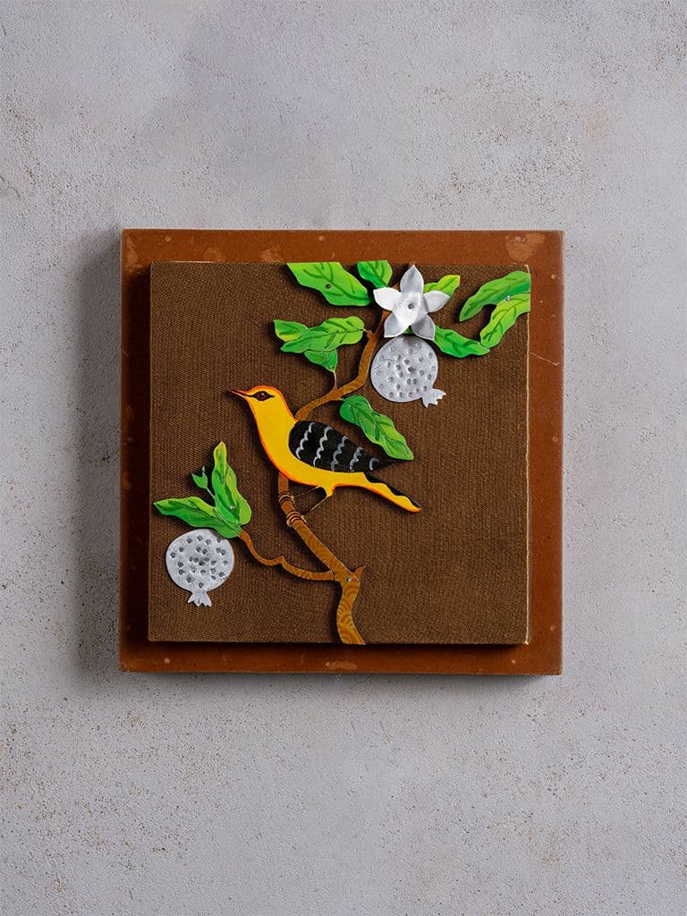 Yellow Bird With Pomegranate Wall Frame