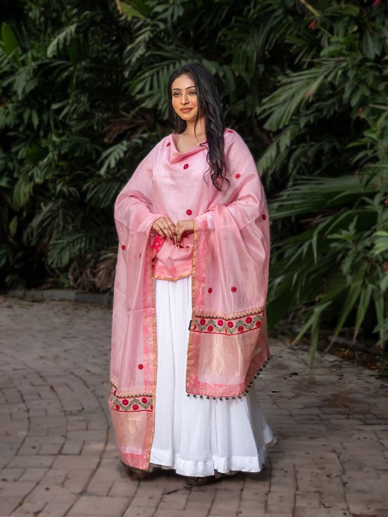 Hand-Embroidered Dupatta with Traditional Motifs