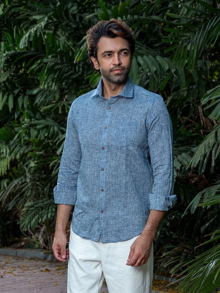 Handwoven Blue Linen Shirt