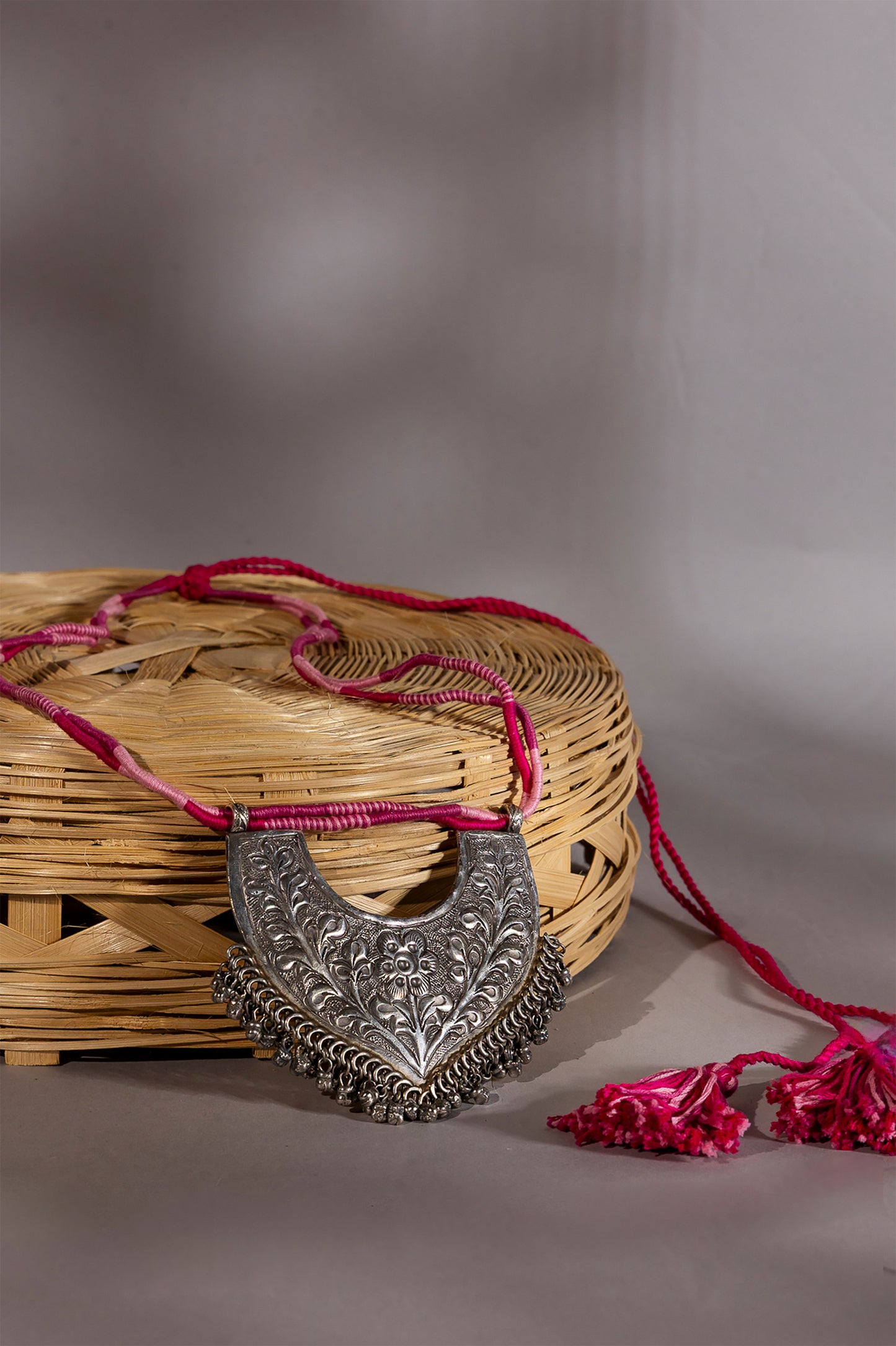 Pink Long Oxidised Pendant