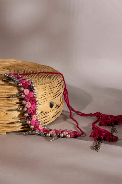 Pink Thread Ball Leaf Choker