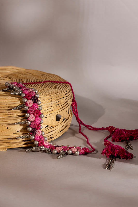 Pink Thread Ball Leaf Choker