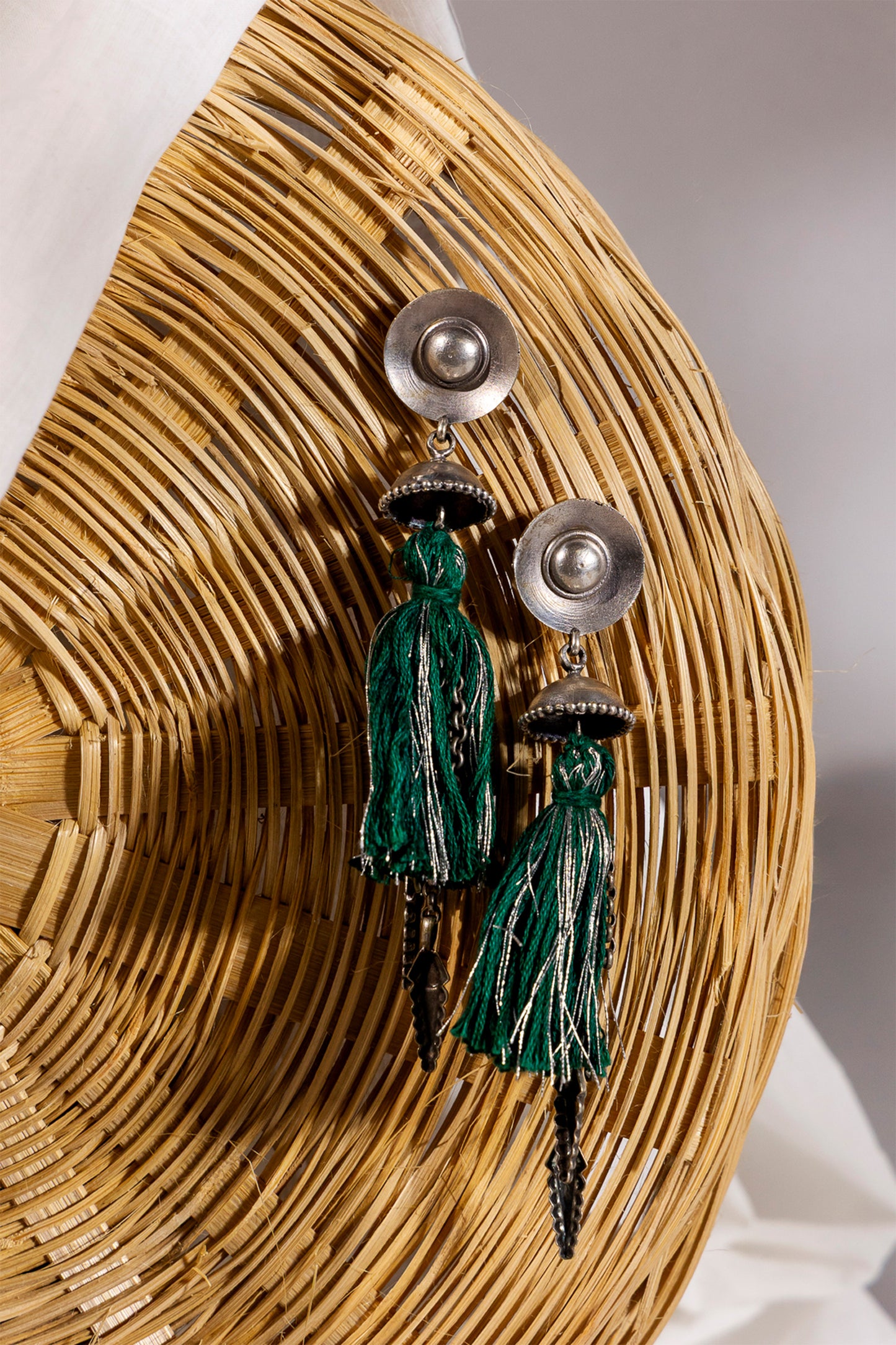 Green Oxidised Tassel Jhumka