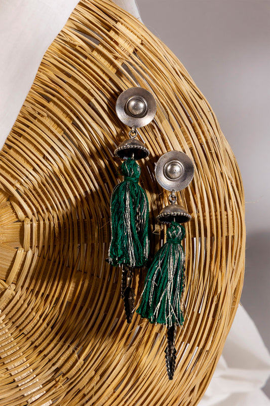 Green Oxidised Tassel Jhumka
