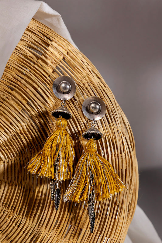 Yellow Oxidised Tassel Jhumka