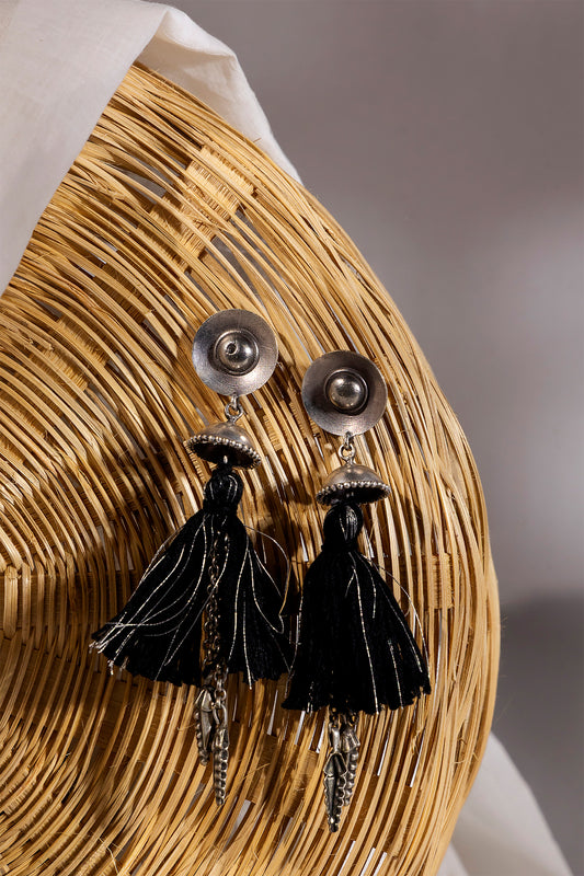 Black Oxidised Tassel Jhumka