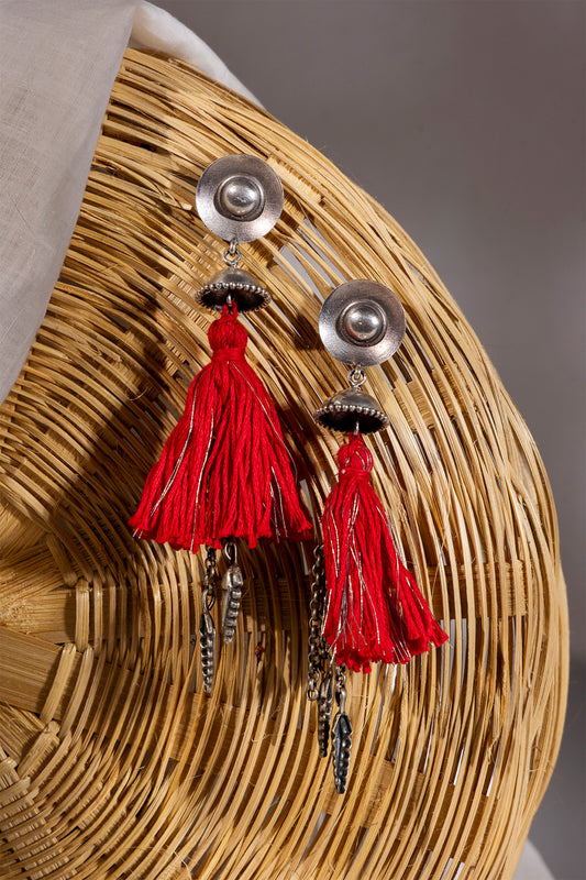Red Oxidised Tassel Jhumka