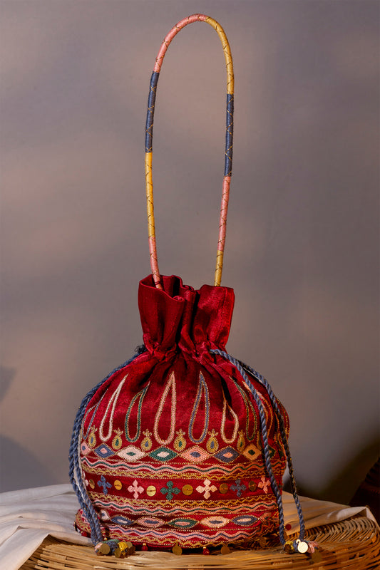Red Kutchi Festiv Potli Bag