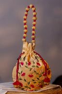Floral Ivory Applique Flat Potli