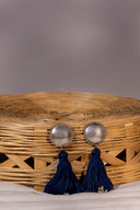 Blue Oxidised Sun Tassel Earrings