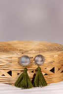 Green Oxidised Sun Tassel Earrings