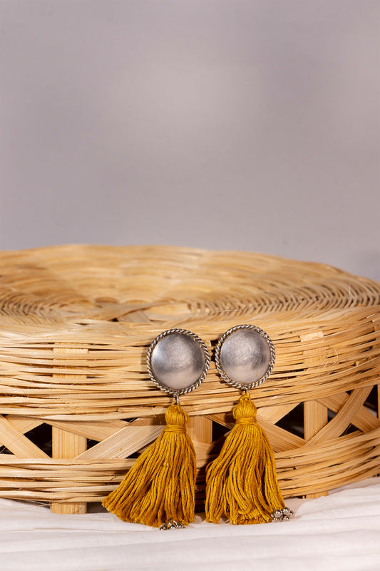 Yellow Oxidised Sun Tassel Earrings