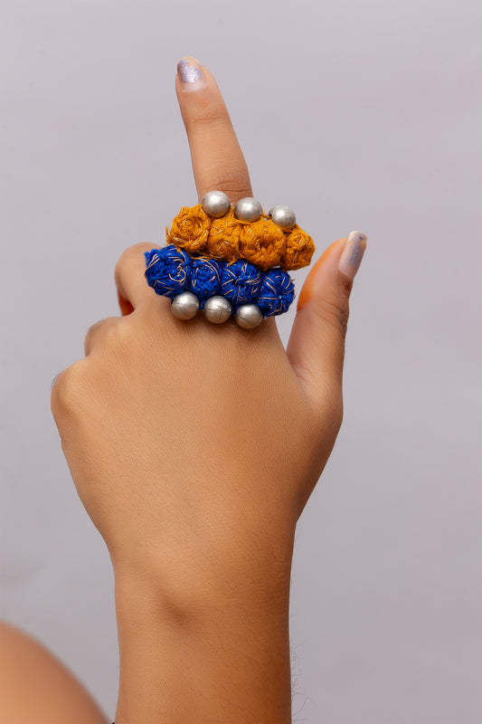 Blue and Yellow Thread Ball Ring
