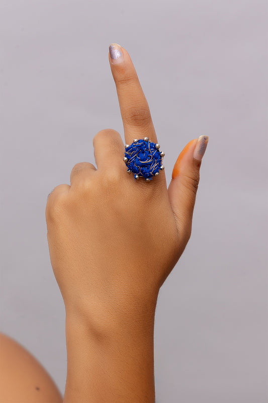 Blue Thread Ball Ring