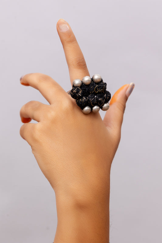 Black Thread Ball Ring