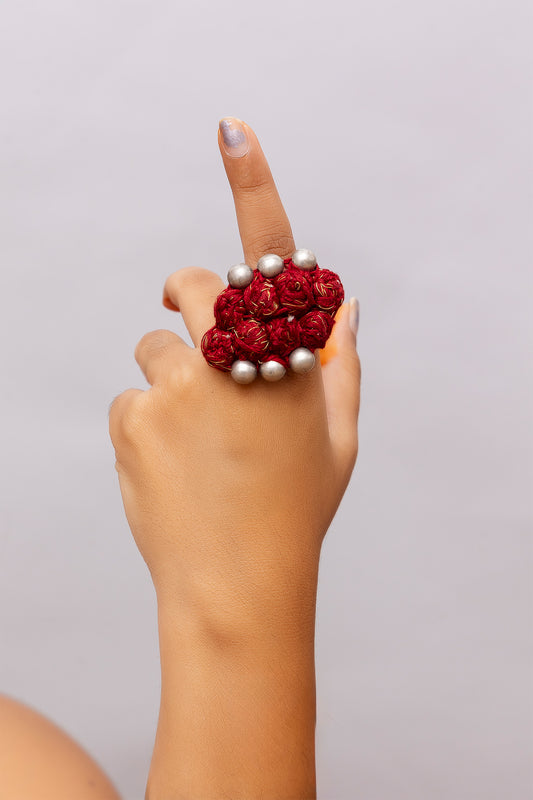Red Thread Ball Ring