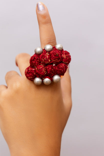 Red Thread Ball Ring