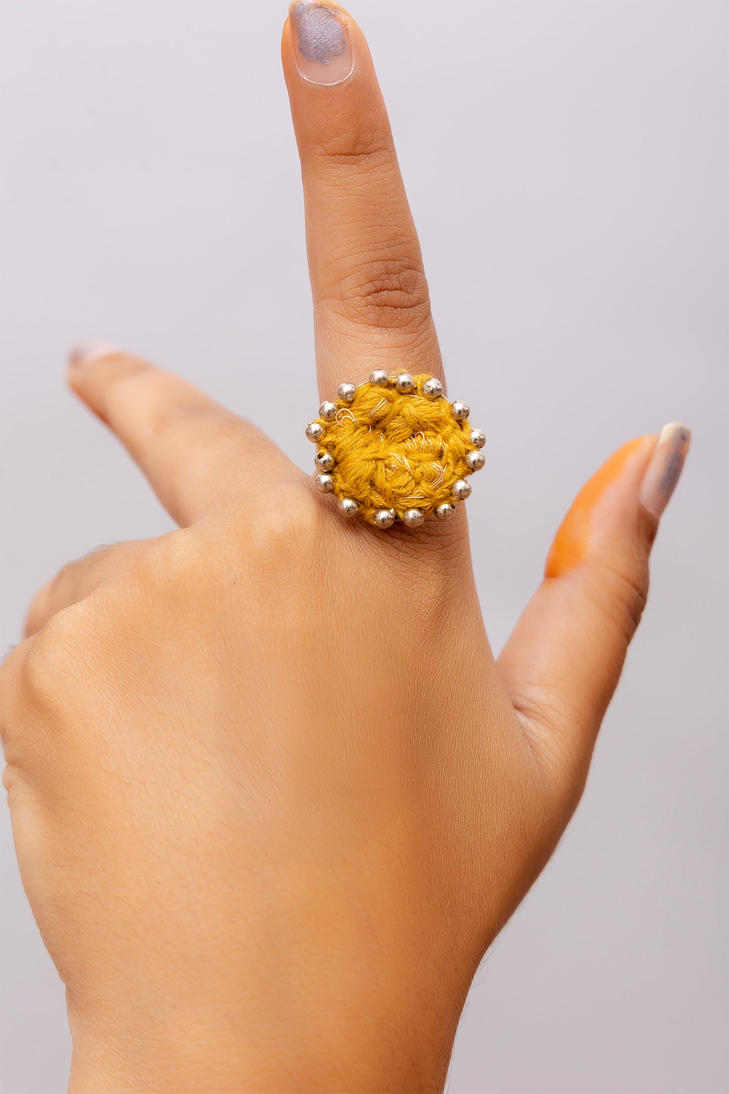 Mustard Thread Ball Ring