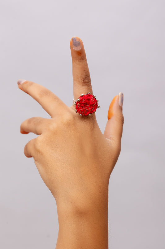 Red Thread Ball Ring