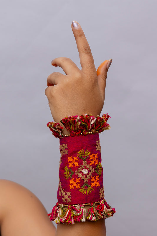 Pink Rabari Motif Handcuff