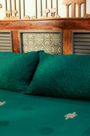 Green Aari Hand Work Cotton Bedsheet Set | Craftroots