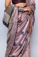 Handcrafted Lavender Tussar Silk Saree – Artisanal Appliqué Elegance