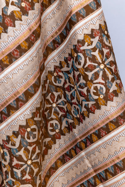 Artisanal Ivory Tussar Silk Saree With Subtle Appliqué Work