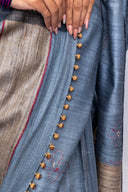 Exclusive Dark Grey Tussar Silk Saree With Handcrafted Appliqué Motifs